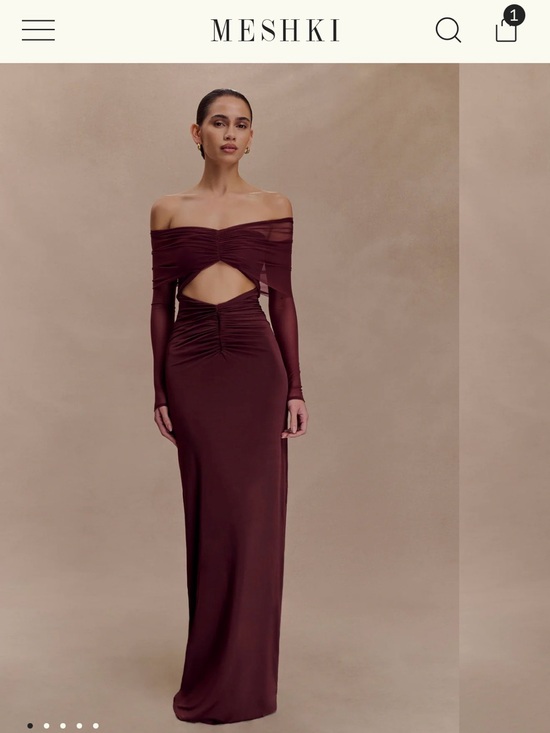 Meshki Dresses & Skirts - Meshki Wine Off-Shoulder Cutout Maxi Dress
